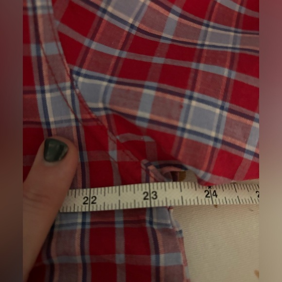 Y2K Bugle Boy Vintage Plaid Shirt Denim Pocket Button Up Red Blue Medium - Picture 10 of 13